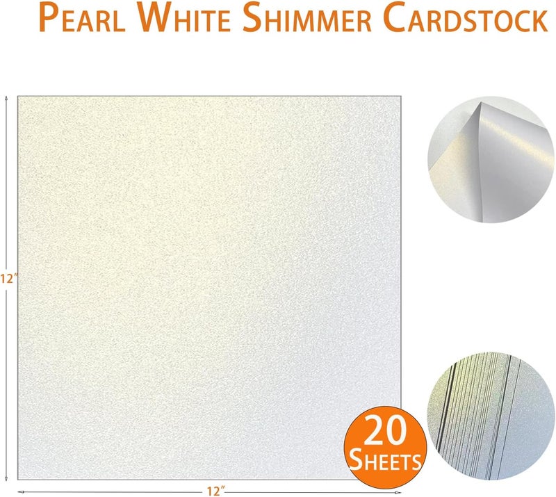 WEKOOSE White Pearl Shimmer Paper Metallic Cardstock, 12" x 12" 20 Sheets 80 lb Cover Stock for Cricut, Invitations Card Making Weddings, Birthdays, DIY Craft - Image 2